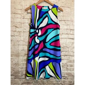 Jude Connally Dress Womens Small Colorful Retro Artsy Nylon Scuba Stretch Pocket